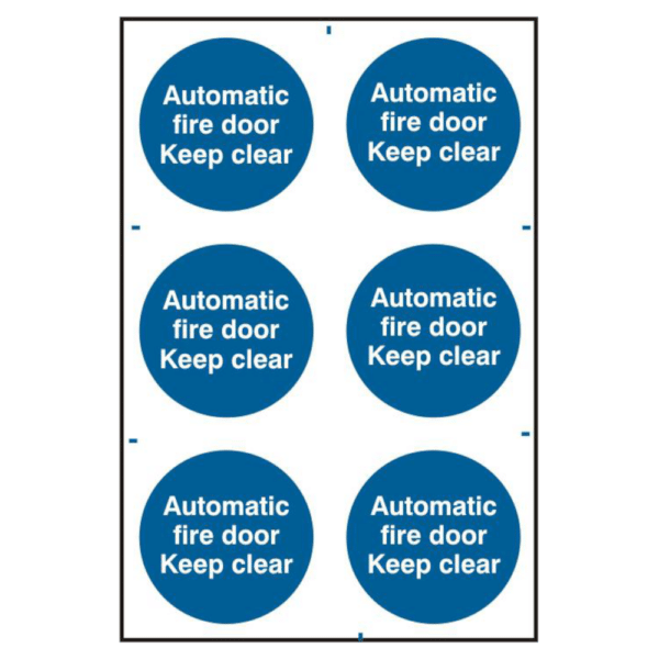 ASEC `Automatic Fire Door Keep Clear` 200mm x 300mm PVC Self Adhesive Sign