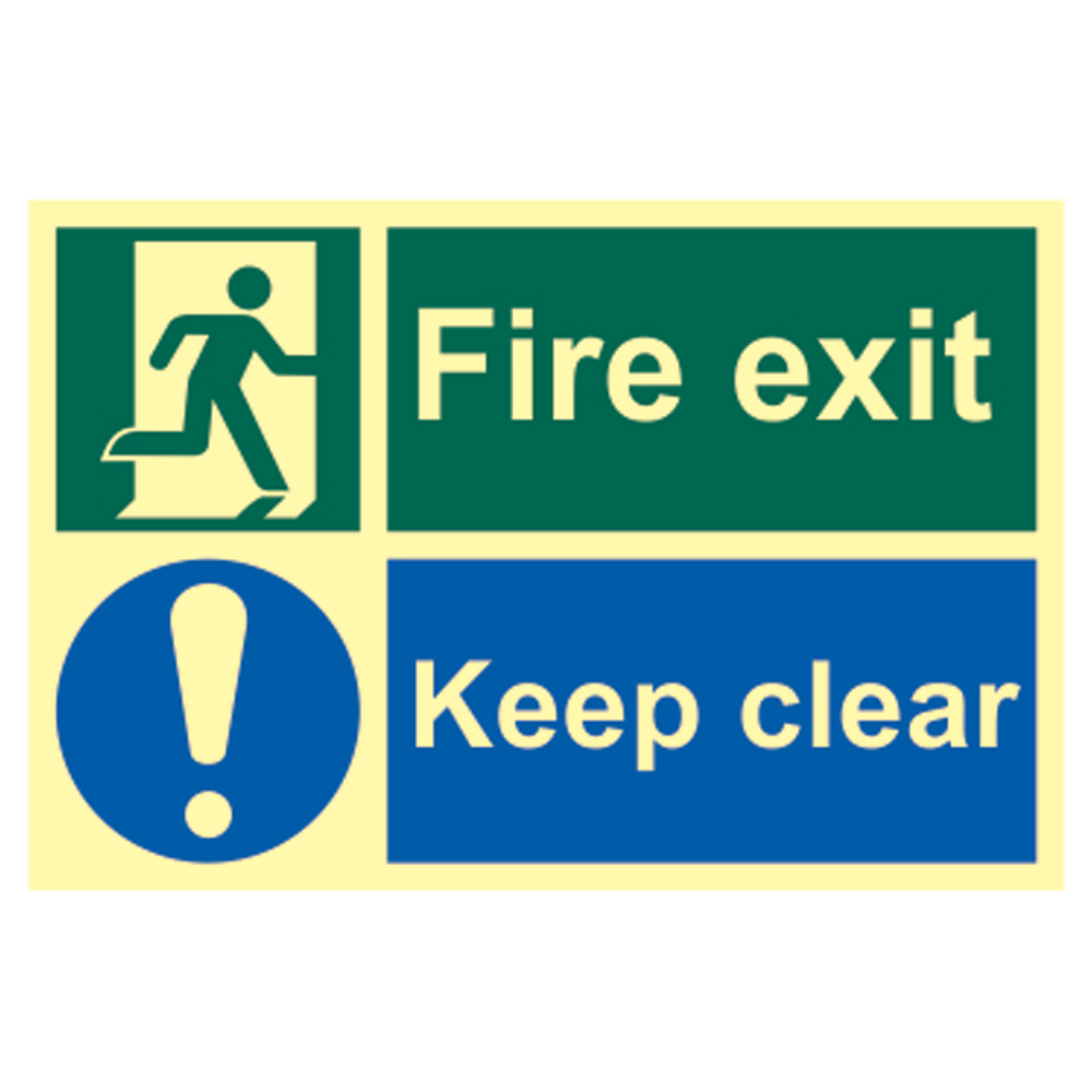 ASEC `Fire Escape Keep Clear` Sign Photoluminescent 300mm x 200mm