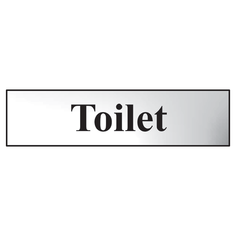 ASEC `Toilet` 200mm x 50mm Metal Strip Self Adhesive Sign Chrome