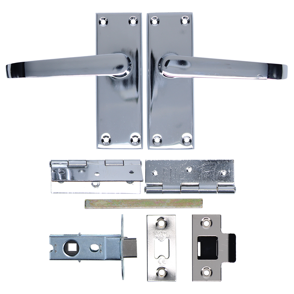 ASEC Victorian Handle Latch Pack Plated Straight Lever With Latch & Hinges