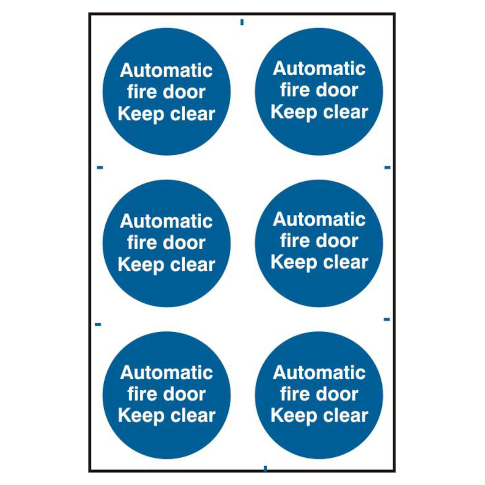 ASEC `Automatic Fire Door Keep Clear` 200mm x 300mm PVC Self Adhesive Sign