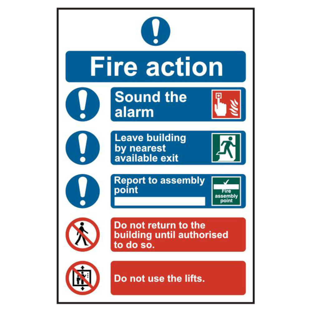 ASEC Fire Action Procedure 200mm x 300mm PVC Self Adhesive Sign