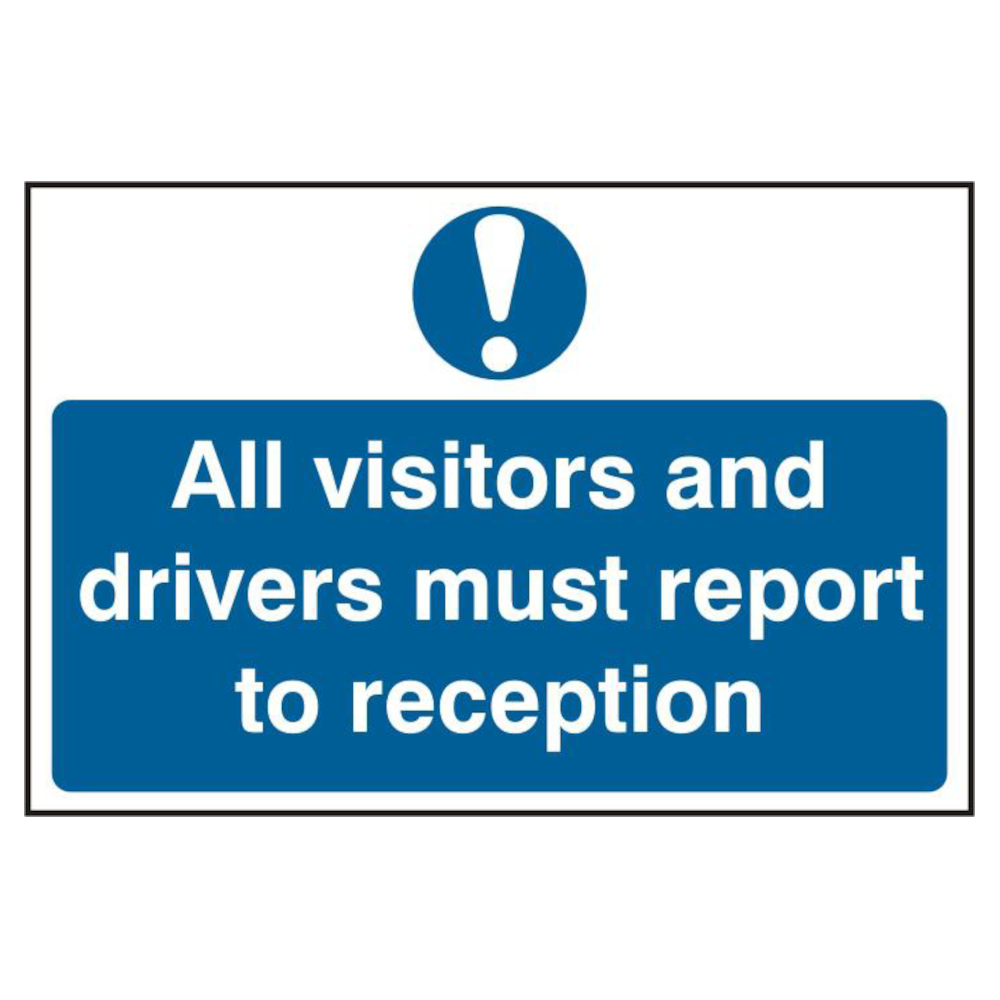 ASEC `All Visitors and Drivers Must Report To Reception` 200mm x 300mm PVC Self Adhesive Sign