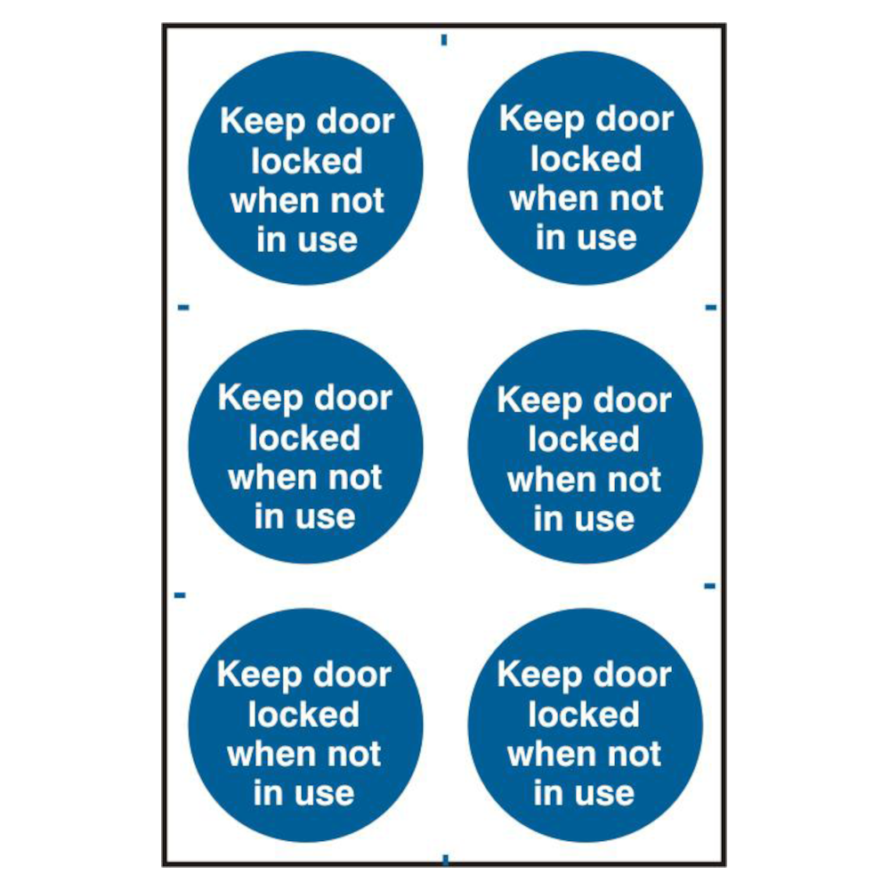 ASEC `Keep Door Locked When Not In Use` 200mm x 300mm PVC Self Adhesive Sign