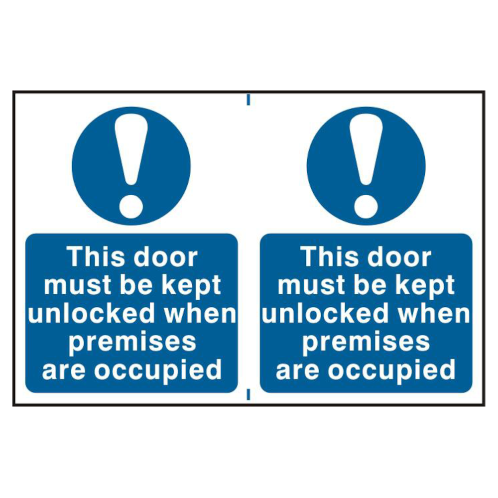 ASEC `This Door Must Be Kept Unlocked When Premises Are Occupied` 200mm x 300mm PVC Self Adhesive Sign