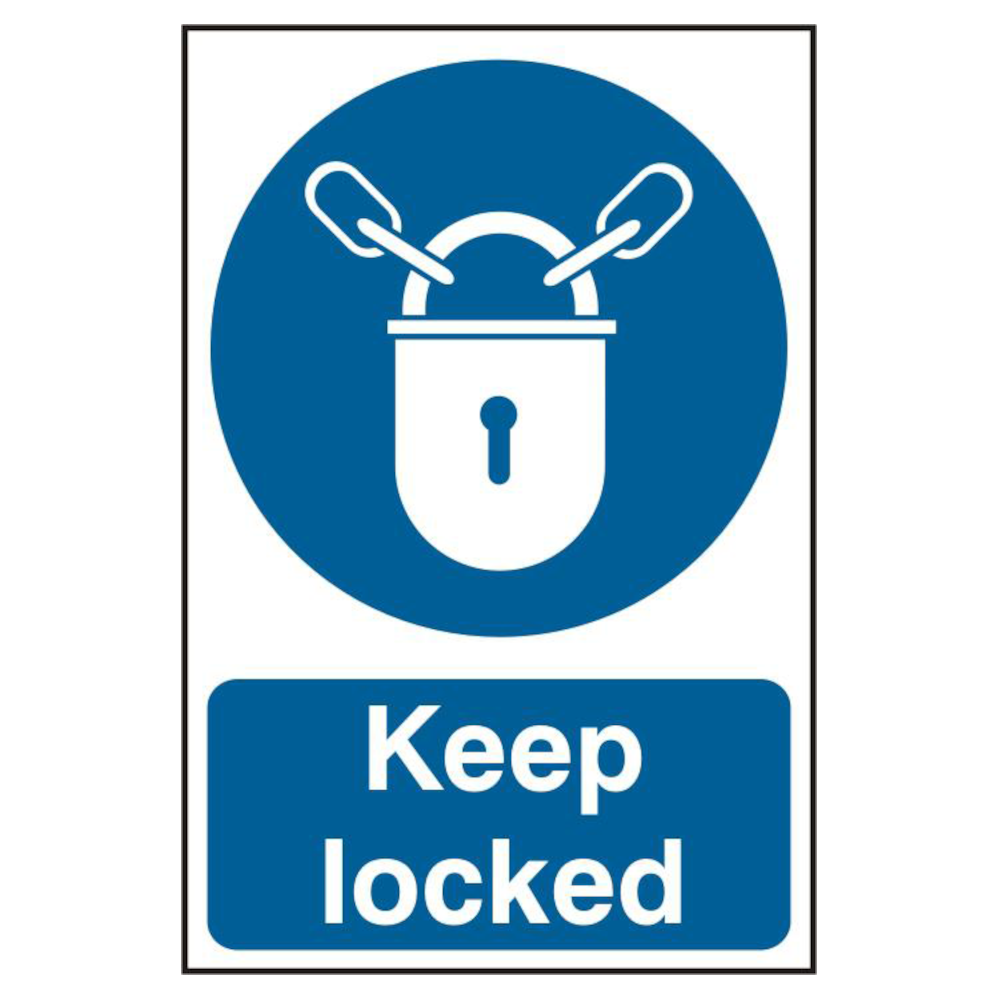 ASEC `Keep Locked` 200mm x 300mm PVC Self Adhesive Sign