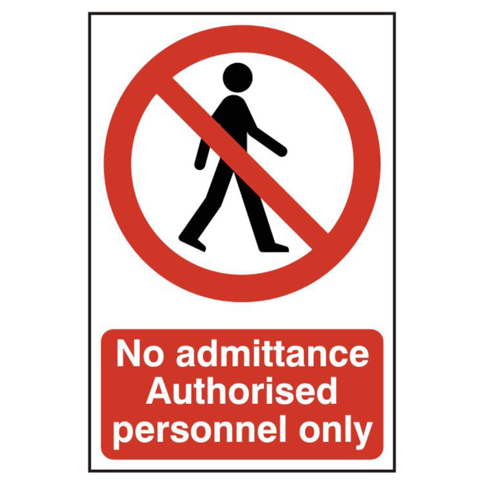 ASEC `No Admittance Authorised Personnel Only` 200mm x 300mm PVC Self Adhesive Sign