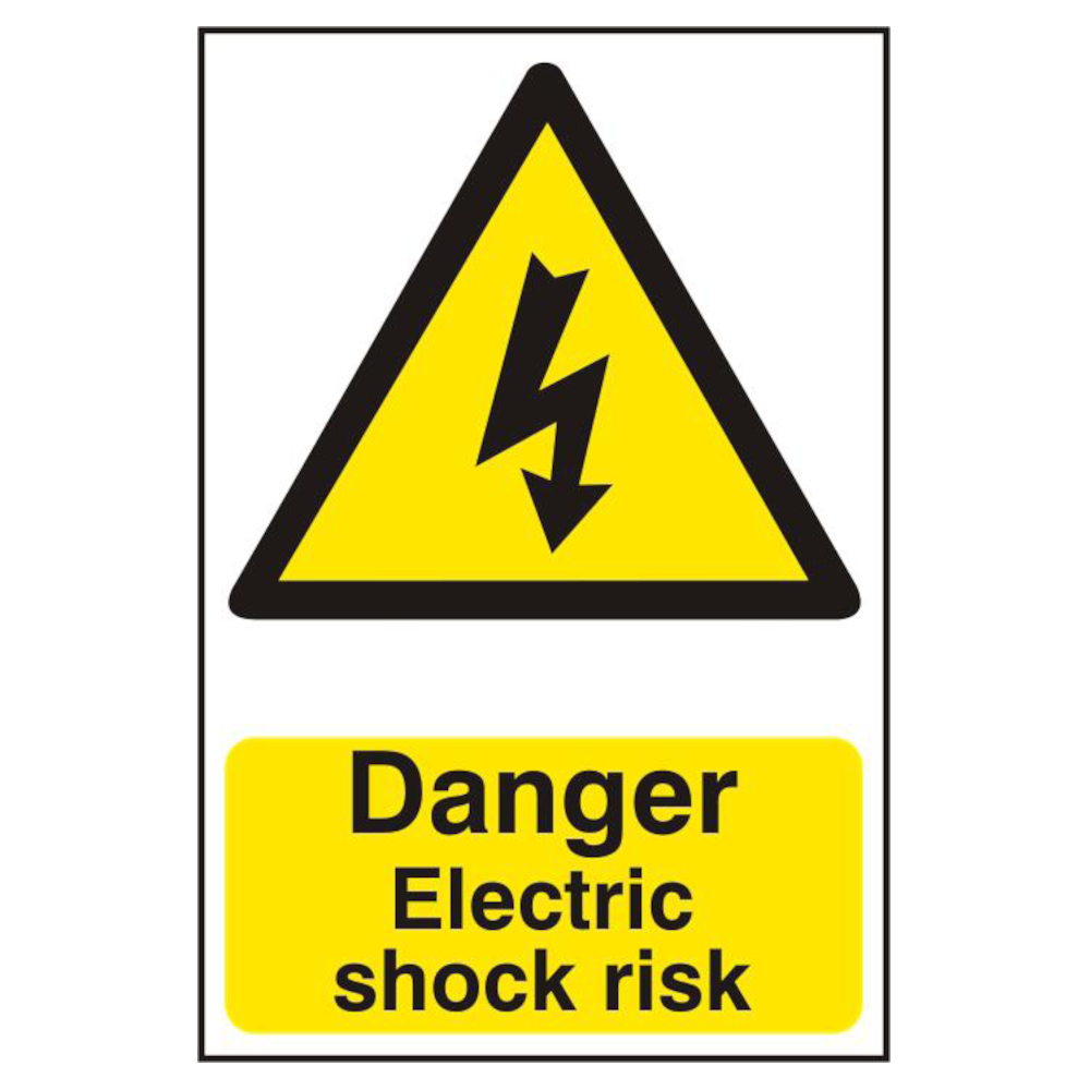 ASEC `Danger Electric Shock Risk` 200mm x 300mm PVC Self Adhesive Sign