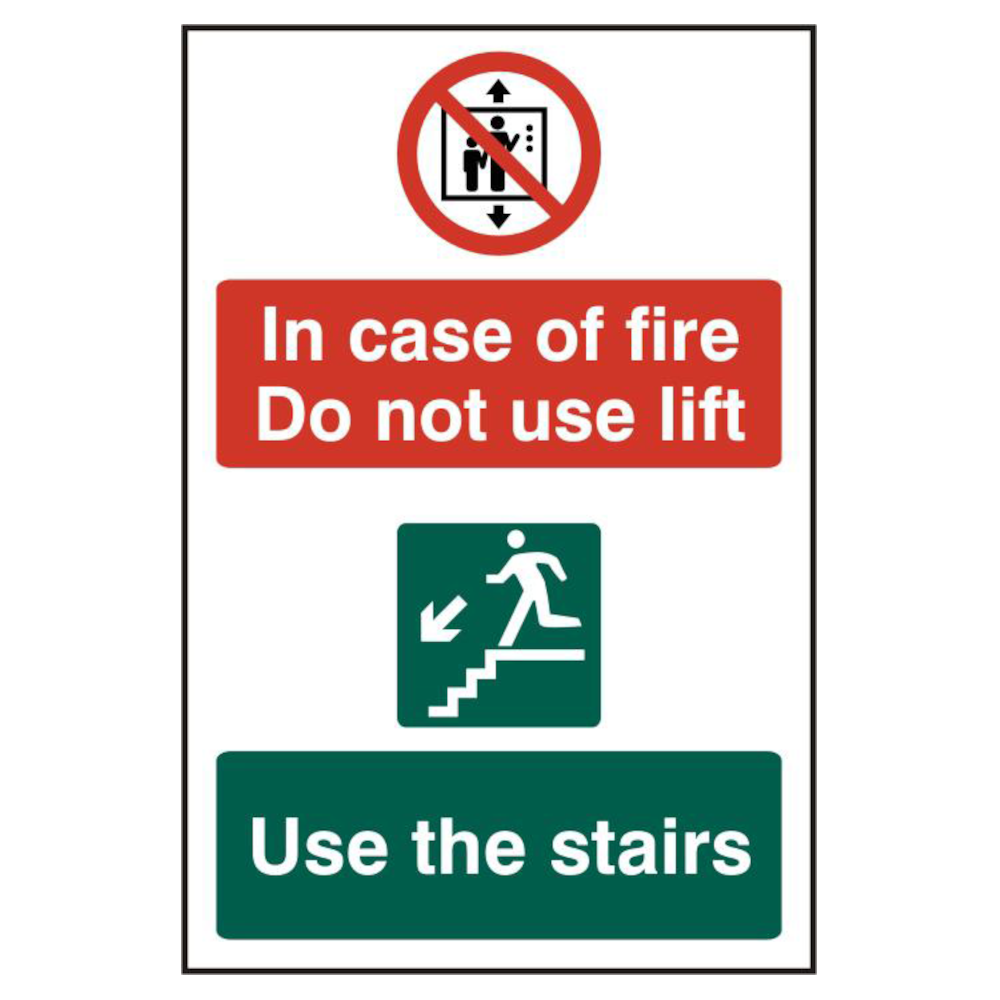 ASEC `In Case Of Fire Do Not Use Lift` 200mm x 300mm PVC Self Adhesive Sign