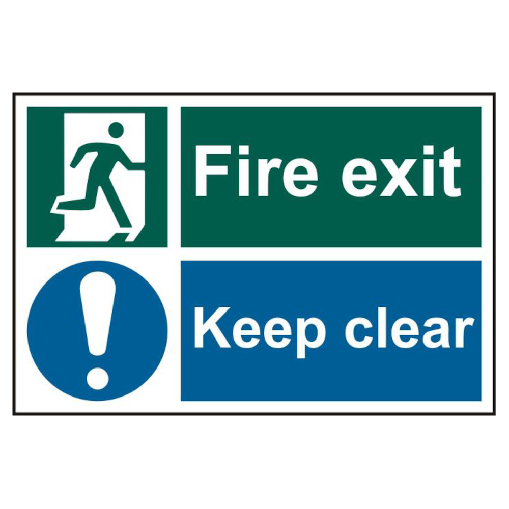 ASEC `Fire Exit Keep Clear` 200mm x 300mm PVC Self Adhesive Sign