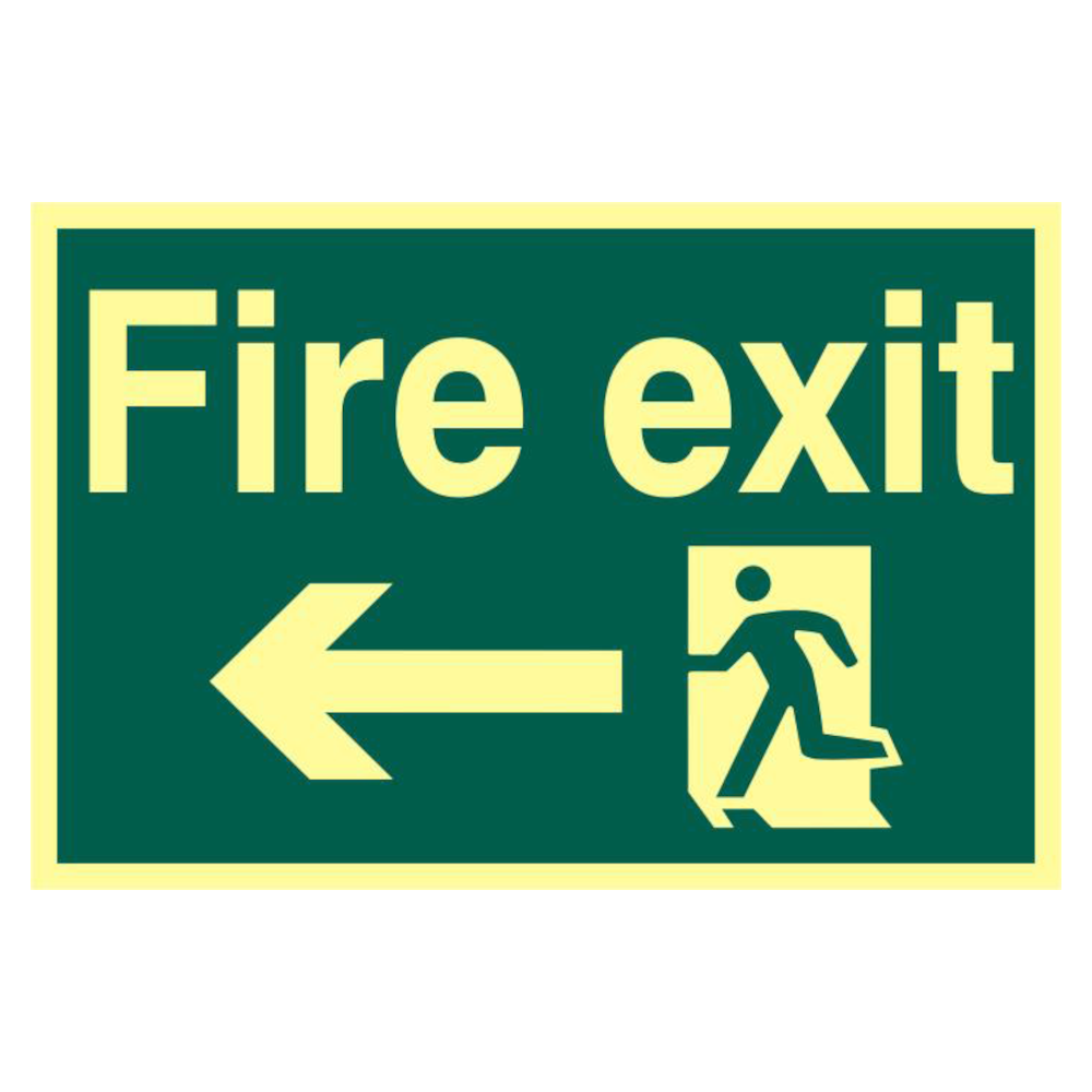 ASEC `Fire Exit` 200mm x 300mm PVC Self Adhesive Photo luminescent Sign