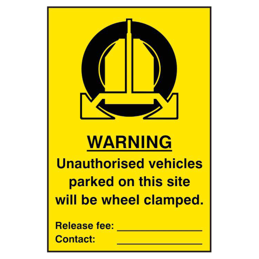 ASEC `Unauthorised Vehicles Parked On This Site Will Be Wheel Clamped` 200mm x 300mm PVC Self Adhesive Sign