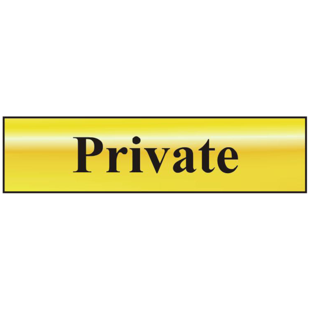 ASEC `Private` 200mm x 50mm Gold Self Adhesive Sign