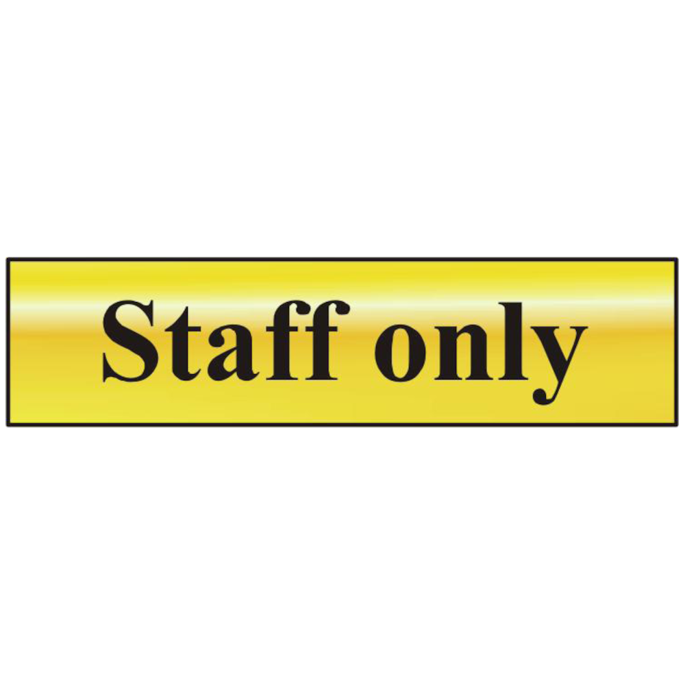 ASEC `Staff Only` 200mm x 50mm Gold Self Adhesive Sign