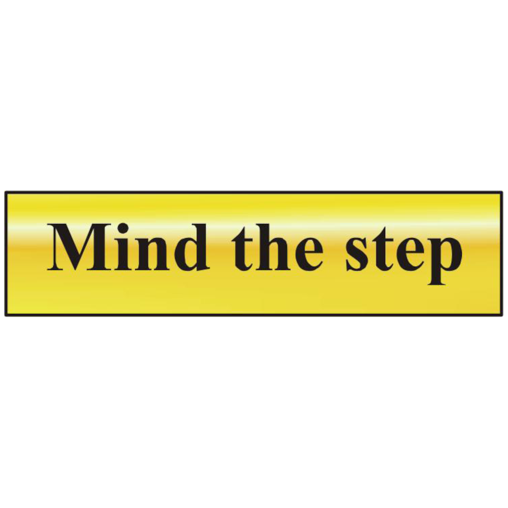 ASEC `Mind The Step` 200mm x 50mm Gold Self Adhesive Sign