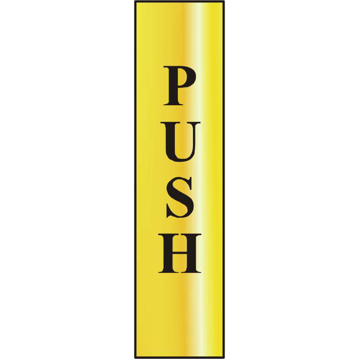 ASEC `Push` 200mm x 50mm Gold Self Adhesive Sign