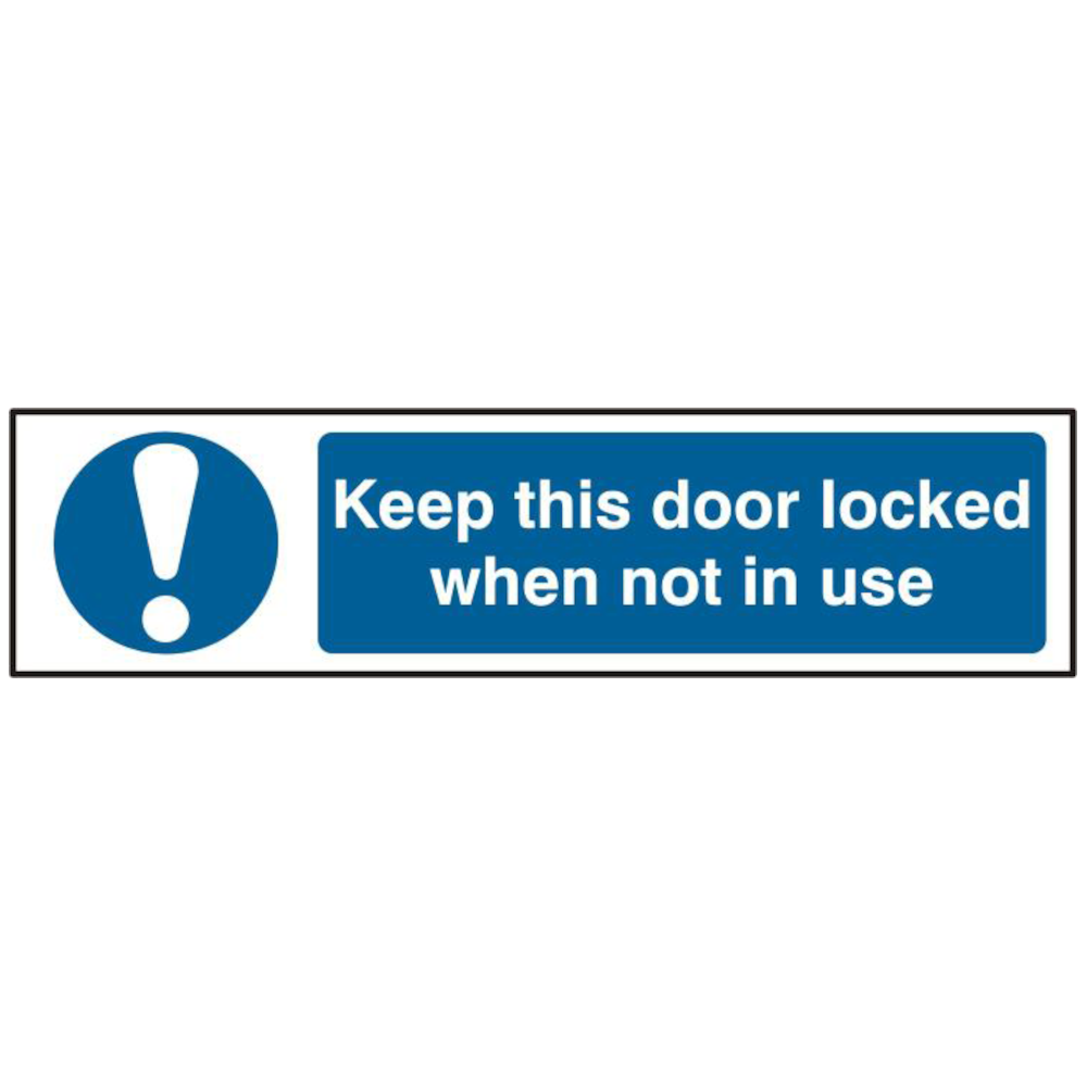 ASEC `Keep This Door Locked When Not In Use` 200mm x 50mm Self Adhesive Sign