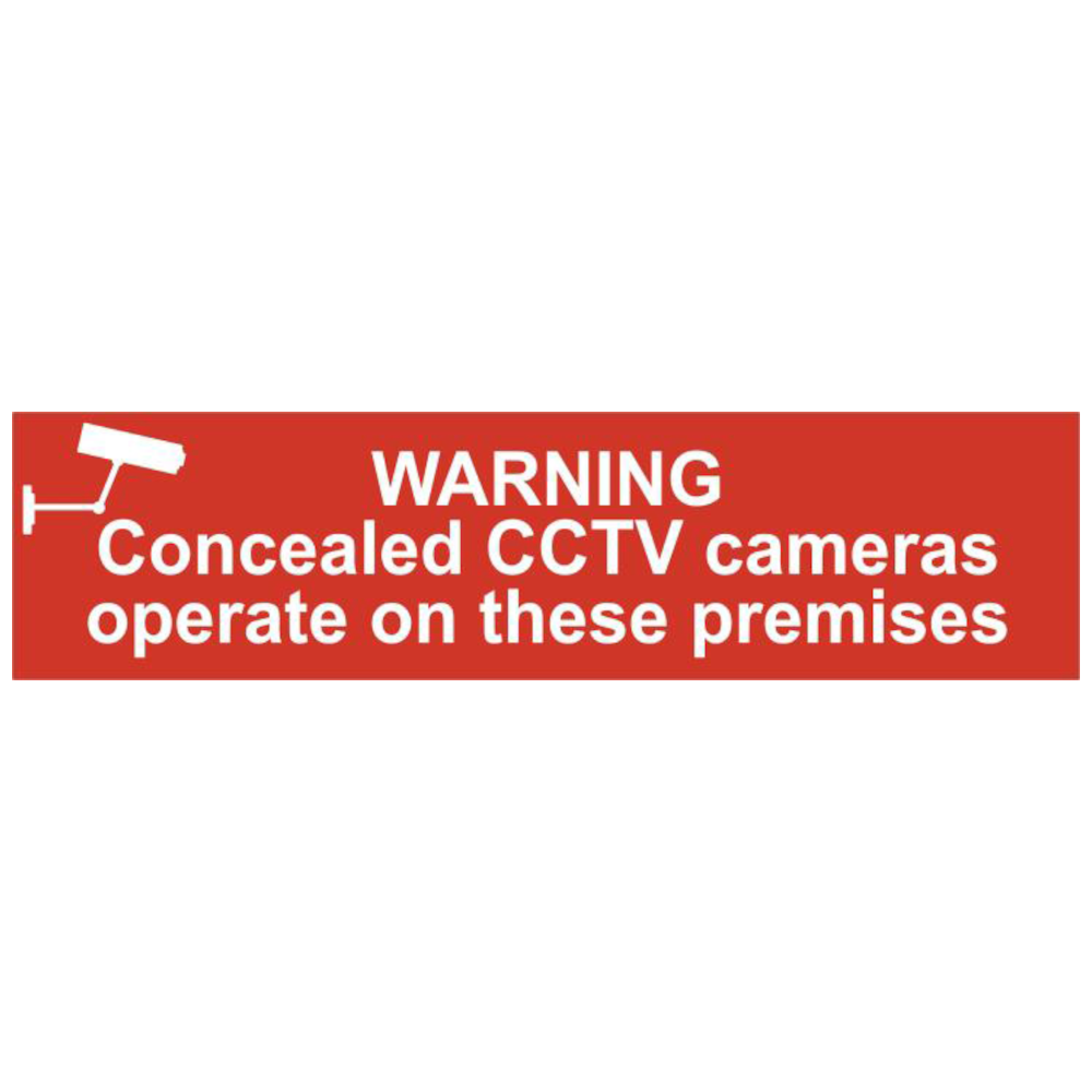 ASEC `Warning Concealed CCTV Cameras Operate On These Premises` 200mm x 50mm PVC Self Adhesive Sign