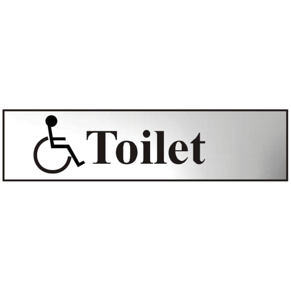 ASEC `Disabled Toilet` 200mm x 50mm Chrome Self Adhesive Sign