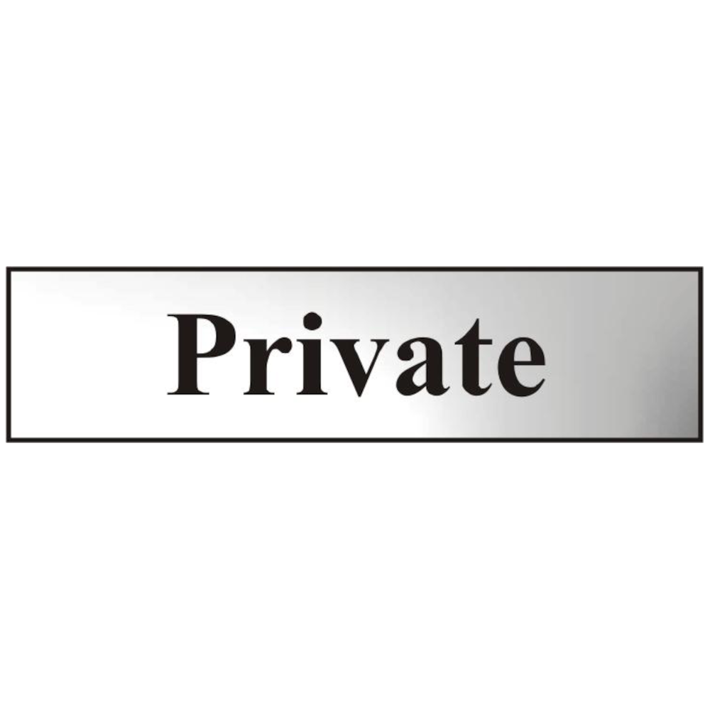 ASEC `Private` 200mm x 50mm Chrome Self Adhesive Sign