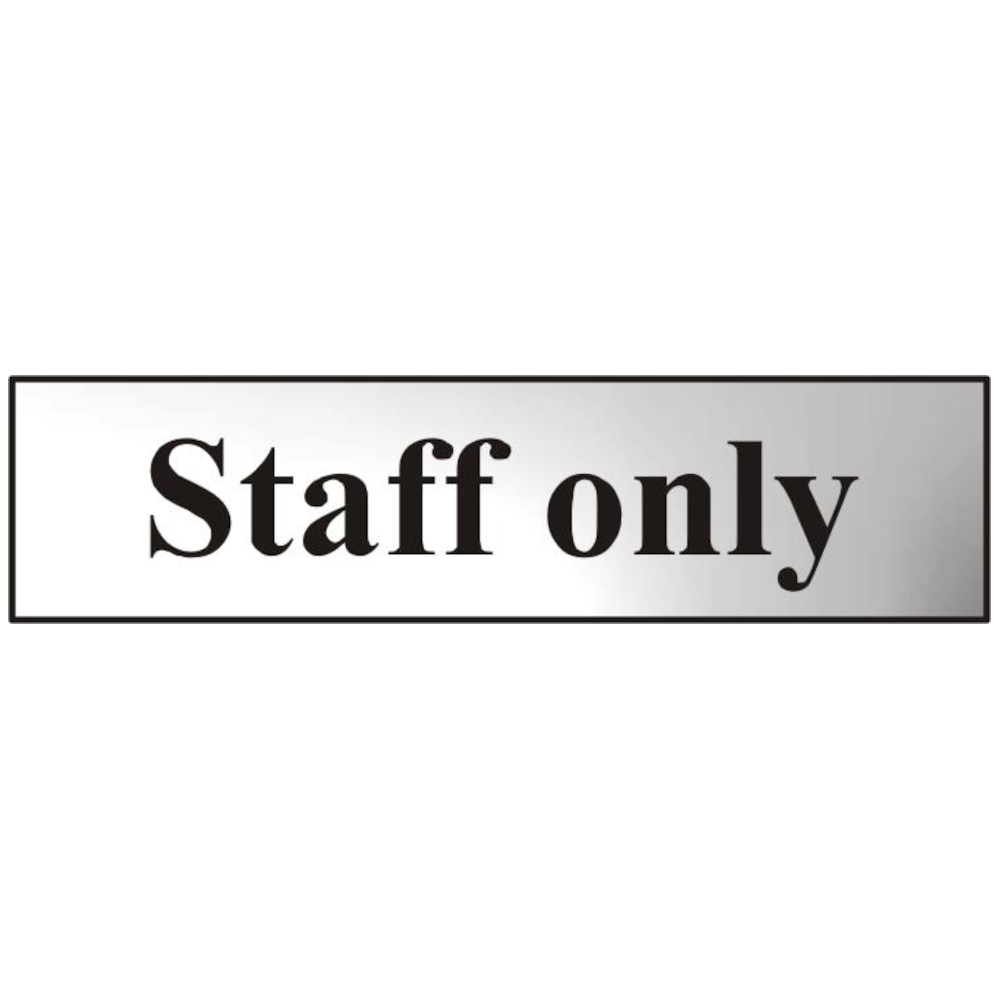 ASEC `Staff Only` 200mm x 50mm Chrome Self Adhesive Sign