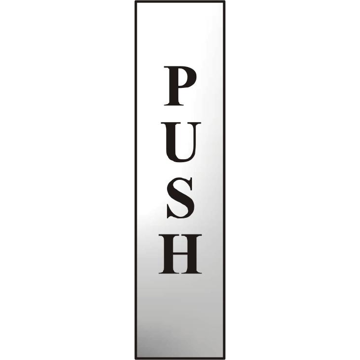 ASEC `Push` 200mm x 50mm Chrome Self Adhesive Sign